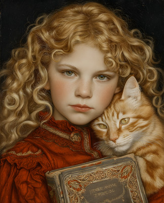 8x10 Girl Holding a Cat Art Print - 811311829