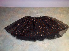 Disney Minnie Mouse Halloween Tutu Skirt Black  Orange Dots Child Size 6/6X