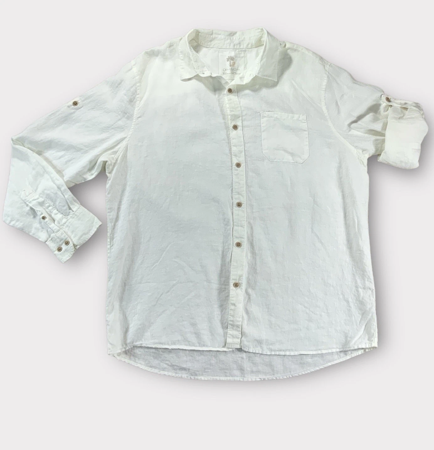 Men’s Ocean & Coast White Linen Button Down Shirt Size XL #186