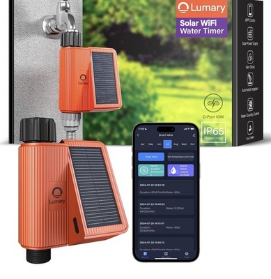 Lumary Solar WiFi Sprinkler Timer with Flow Monitor, Smart Water Timer for...