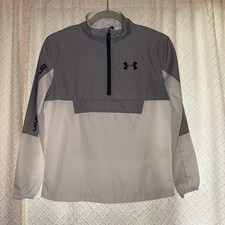 Under Armour Youth Medium YMD 1/4 Zip Windbreaker White Gray Jacket Activewear