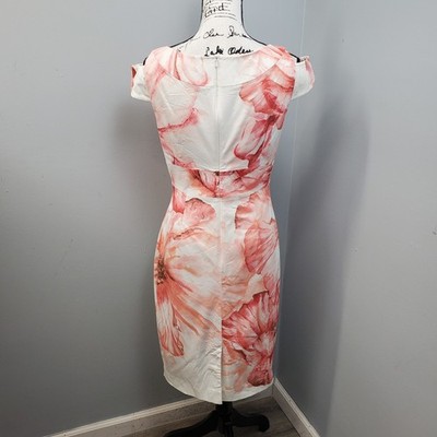 Karen Millen Dress Womens 10 Pink White Floral Pleated Cold