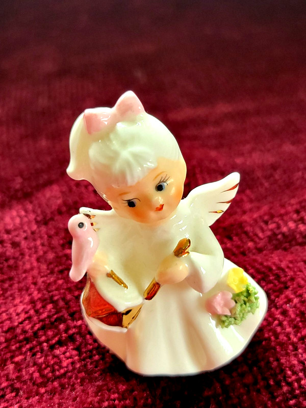 Vintage March Drum Music Birthday Angel Girl Figurine Napcoware Bone China 2"