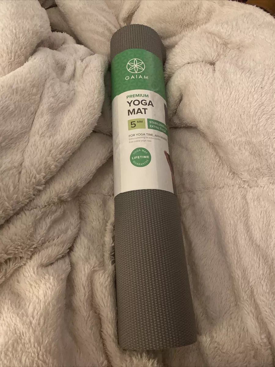 Gaiam Premium Print Yoga Mat 5MM Stabilizing Grip - Extra Thick 68 x 24  Gray