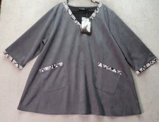 Attitudes by Renee Blouse Top Womens 2X Gray Faux Suede Snakeskin Trim Pockets
