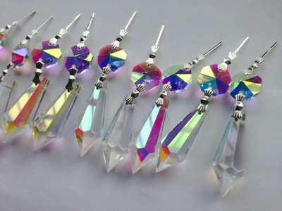10PC AB Aurora Pendant Rainbow Octagon Bead Icicles Suncatcher Chandelier Decor