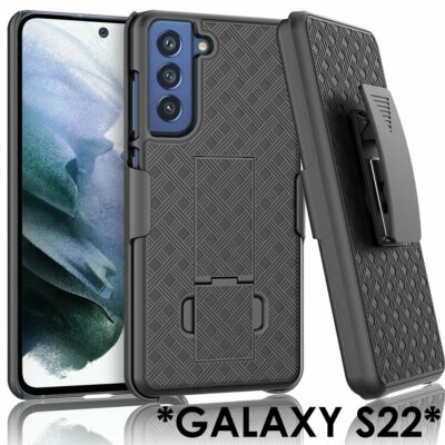 For Samsung Galaxy S22 - Black Holster Swivel Belt Clip Hard Slim Case Cover