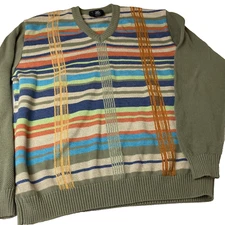 TOSANI Canada Mens Sweater Size L  Multicolor Striped Knit V Neck