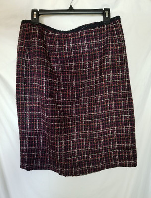 Laura Scott Skirt Women's Size 16 Black Purple White Crossed Lined