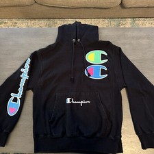 Champion Life Reverse Weave Exclusive Hoodie Black Mens Medium C Patch Neon Logo