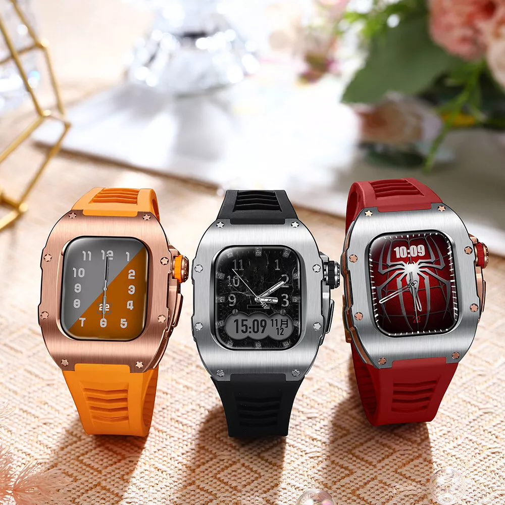For Apple Watch Series 8/7 41mm Titanium Case Fluororubber Bands