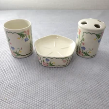 Vintage Andre Richard Ceramic 3-pc Floral Bathroom Accessory Set  (Jackie)