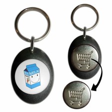 Milk Carton Plastic Shopping Trolley £1/€1 Coin Key Ring (43mm x 32mm)