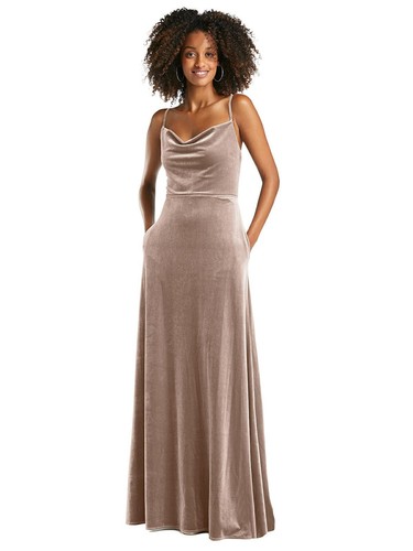 After Six 1541...Cowl-Neck Velvet Maxi Dress with Pockets...Topaz...Sz 6 - 第 1/5 張圖片