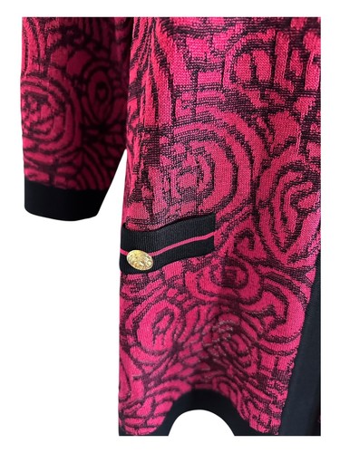 VTG Misook Cardigan Sz XL Pink Black Art Gold Buttons Pockets Old Money Elegant - Picture 8 of 22