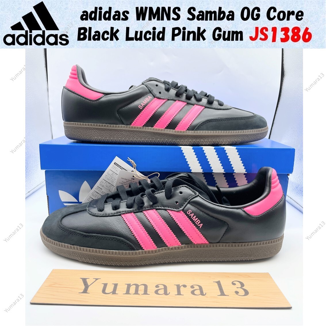adidas WMNS Samba OG Core Black Lucid Pink Gum JS1386 Women's Size