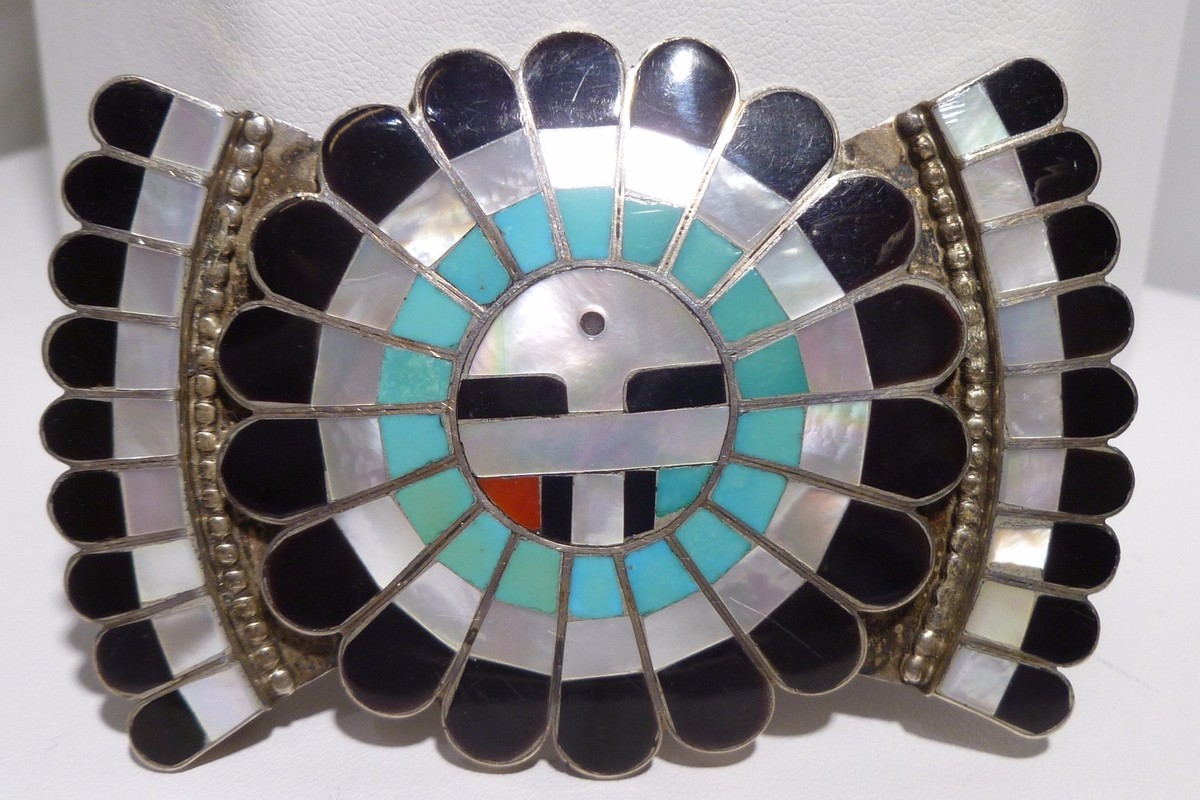 Zuni J.D. Massie Sunface Sterling Silver Belt Buckle Multi Zuni J.D. Massie Sunface Sterling Silver Belt Buckle Multi