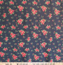 Liverpool Knit Small Red Floral Print on Dark Navy 58" Fabric by the Yard
