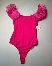 Altar'd StatePink Ribbed Puff Sleeve Bodysuit Women's M Square Neck Cottagecore
