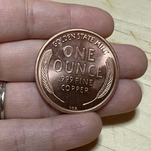 1 oz .999 Fine Copper Round Lincoln Wheat Cent V.D.B Golden State Mint Coin