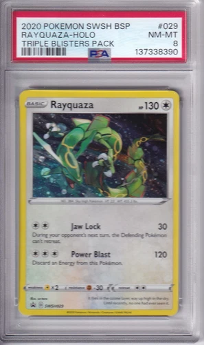 Pokémon TCG 2020 Rayquaza - Holo Triple Blister Promo SWSH029 PSA 8