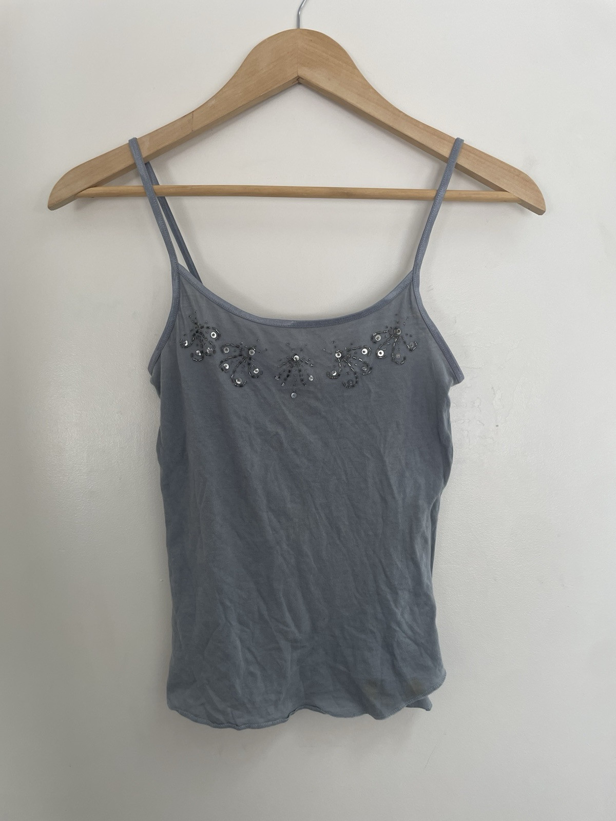 Hollister Womens Vintage Sequin Cotton Sheer Tank Top Light Gray S