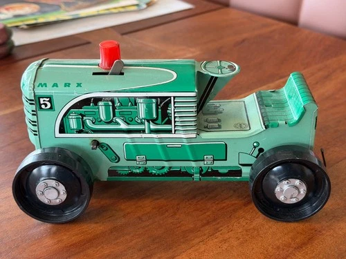 Marx Toy Tractor Tin Wind Up with Key, Moves when Wound
