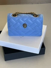 KURT GEIGER LONDON MICRO KENSINGTON FAUX LEATHER CROSSBODY IN MID BLUE