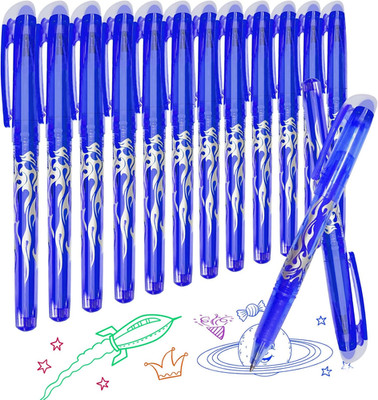 Erasable Ballpoint Pen, 12 Blue Erasable Eraser Pens, 0.5 Mm Refillable Erasable