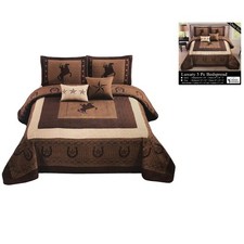 Oversized King Quilt Set: Western Stars  Horses - 5 Piece Comfort Ensemble