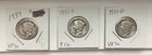 1937 Set-P-D-S  Silver Mercury Dimes (3 coins) Fine-V.Fine circulated condition.