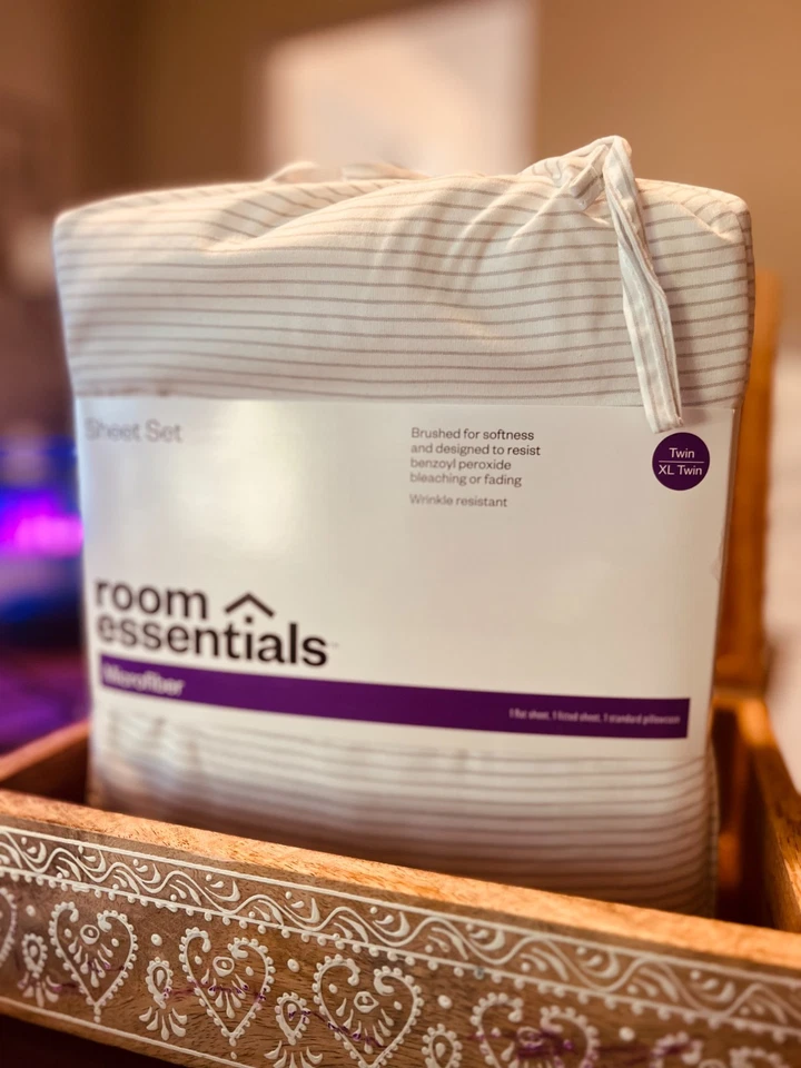 Juego de sábanas Twin/Twin XL nuevo juego de 3 piezas blanco gris a rayas microfibra - habitación esencial Foto 2 de 4