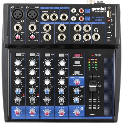 Gemini GEM-08USB | Kompaktmixer | 8 Eingänge | Bluetooth | 2 Mic Preamps | FX