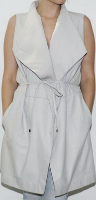 Vince Women s Sleeveless Goat Leather Belted Collared Gray Vest Sz L