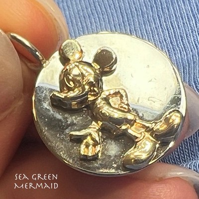 14 Karat Gold Berühmte Maus auf 925 Silber Medaillon Anhänger. 1'' -L