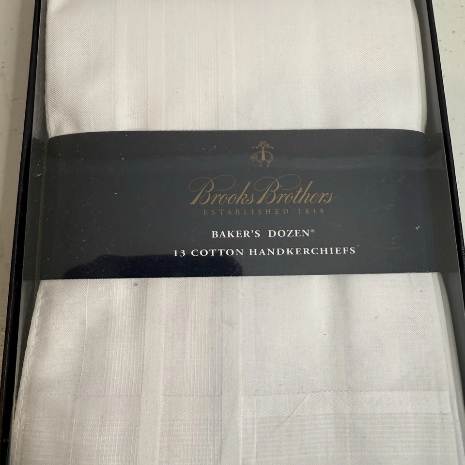 New Brooks Brothers Bakers Dozen (12 Count) 100% Cotton White Handkerchiefs - Image 2 of 3