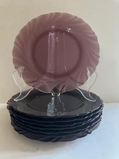 Set 8 Bormioli Rocco Duralex Amethyst Rivage Swirl Salad Plates France 7.5”