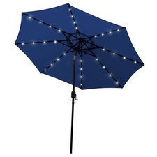 9 ft Solar Umbrella 32 LED Lighted Patio Umbrella Table Market Navy Blue