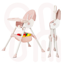 6 in 1 Baby Convertible High Chair with 5 Point PU Safety Harness, Pink Striped,