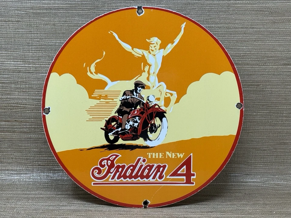 VINTAGE INDIAN MOTORCYCLES PORCELAIN SIGN, DEALERSHIP, MOTOR BIKE HARLEY GAS OIL - Image 2 of 4