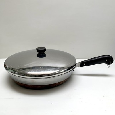 Revere Ware 12  Copper Clad Bottom Skillet Frying Pan, Lid Riverside CA Pre-1962