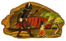 Petrified Wood Aboriginal Handmade Painting Vintage Uluru Ayers Rock Indigenous