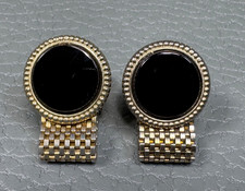 Vintage Onyx Yellow Gold Plated Wrap Around Cuff Links