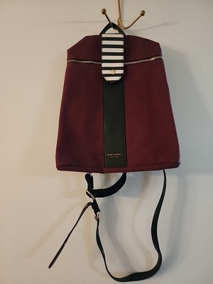 HENRI BENDEL Limited Edition Burgundy Crossbody Backpack Bag With Iconic Stripes