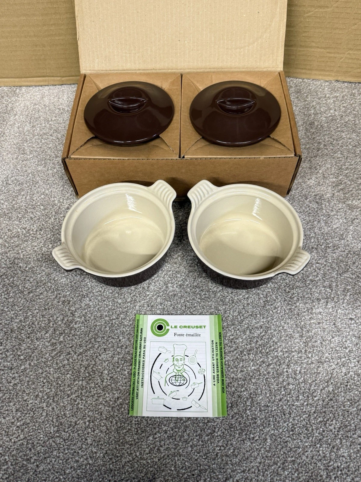 2x Vintage Le Creuset Round Casserole Dish With Lid 14cm Brown Enamel - New