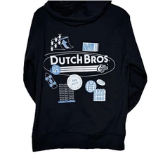 Dutch Bros Coffee Hoodie Med Always Stoked Black Graphic Skateboard Sweatshirt