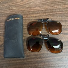 Vintage BluBlocker Clip-On Sunglasses w/ Case Amber Lens Classic 90s Retro 2pair