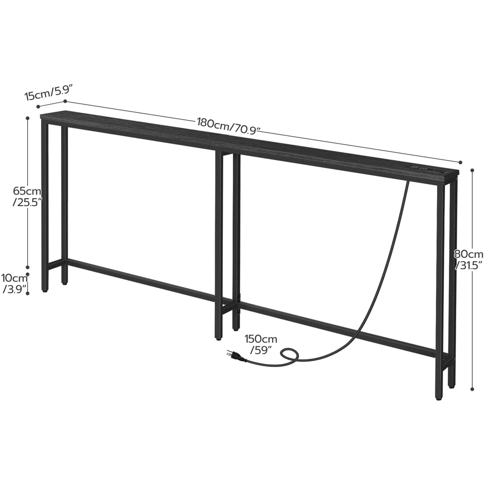 70.9" Narrow Console Table with Charging Station, 5.9" Sofa Table with 2 Powe... - Image 4 of 4