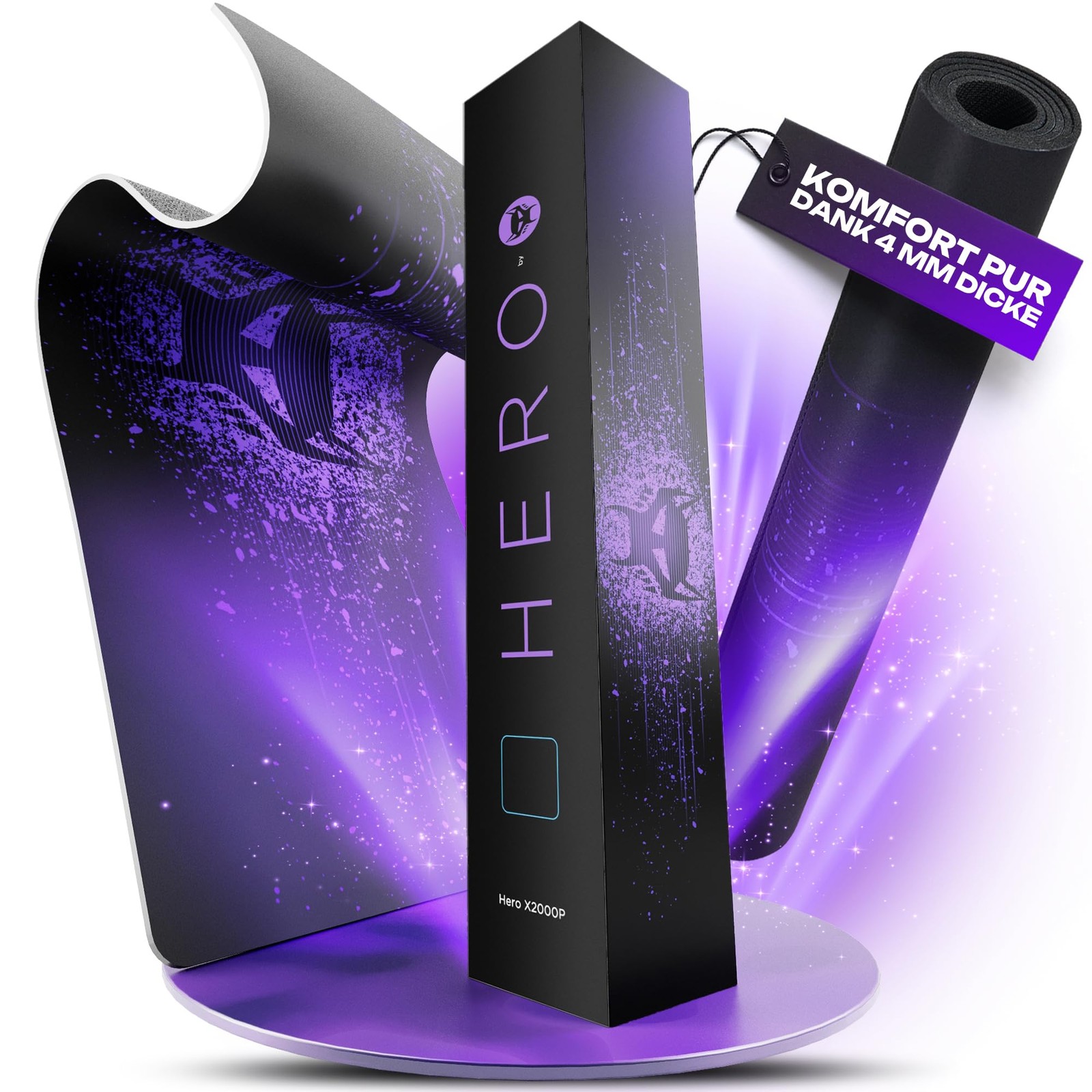 Tapis de souris de bureau Hero X2000 XL pourpre idéal pour setup informatique épuré et spacieux
