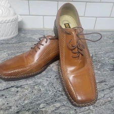 Men's STACY ADAMS Fancy Brown Leather Oxford Dress Shoes 11 1/2M - Brazil - NICE